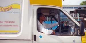 One of the Fat Sam's ice cream van's being driven for a music video