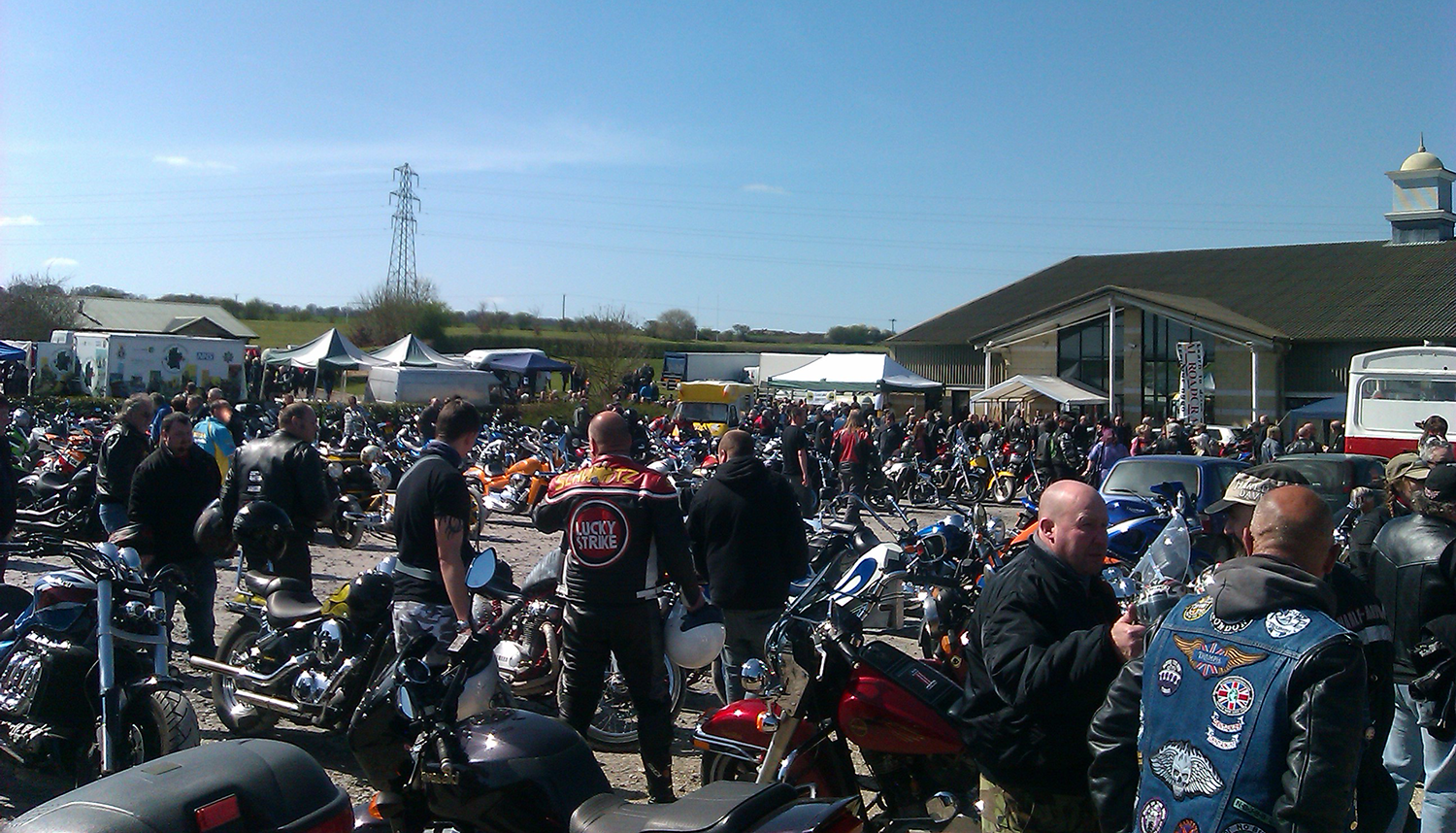 One of Fat Sam's Ice Cream vans hidden amongst a huge crowd of motorcyclists at a mostorcyle event which was held in Salisbury