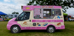 One of Fat Sam's Ice Cream's Pink vans, parked at the Gillingham & Shaftesbury showground in Dorset